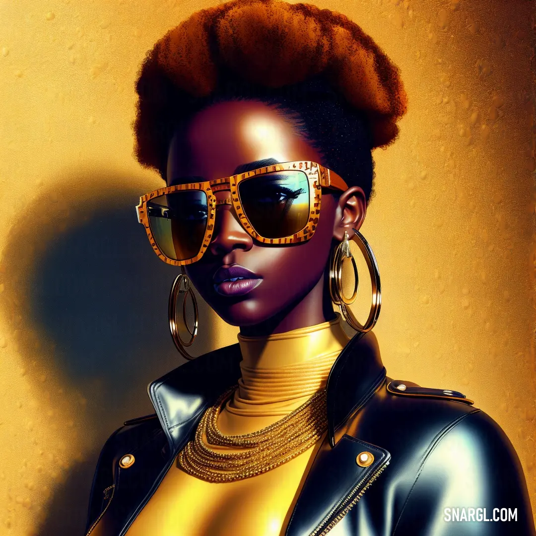 Woman with a pair of sunglasses on her face and a yellow background