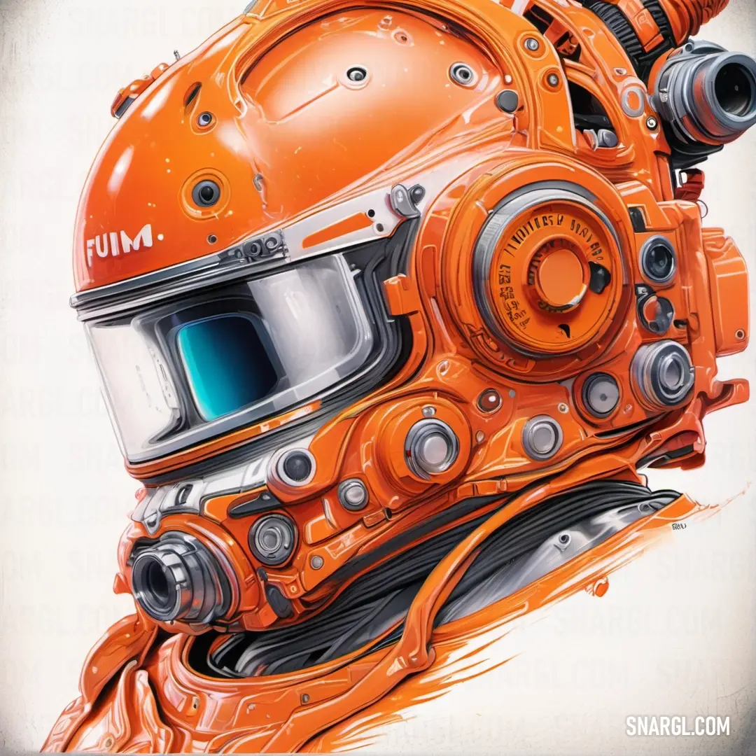 Painting of a helmet with a pipe on it's side