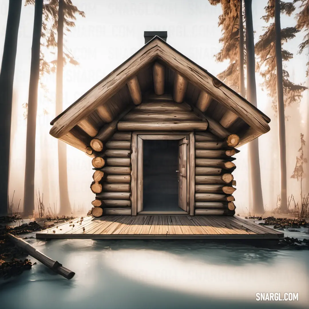 A stunning log cabin harmoniously integrated with nature, featuring a luxurious pool at its core. The earthy tones of the wood contrast beautifully with the vibrant blue of the water, creating an inviting retreat for relaxation and leisure.