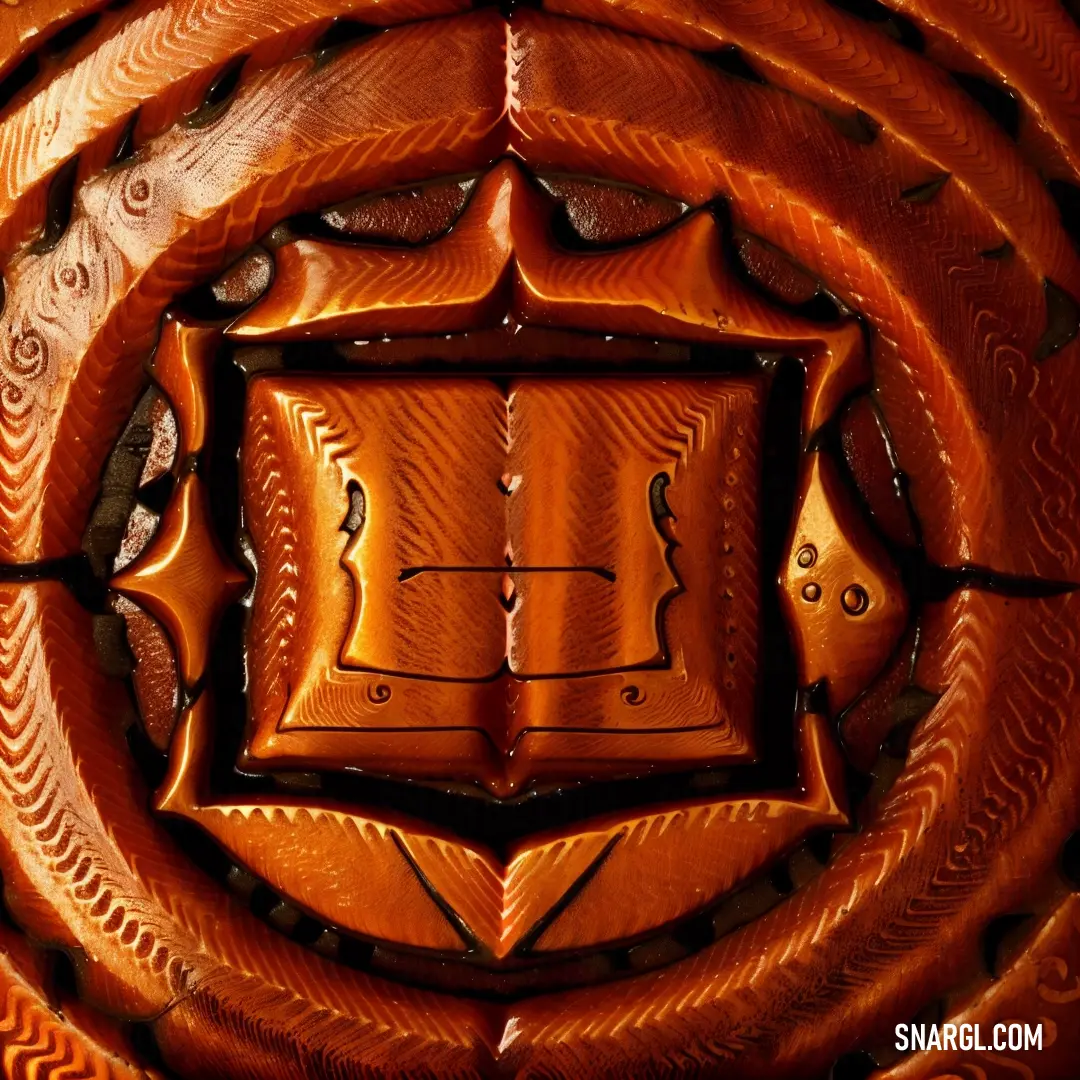 Close up of a wooden object with a pattern on it's surface and a circular design on the center