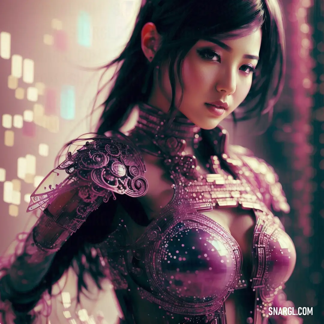 Woman in a futuristic outfit with a futuristic look on her body and arm