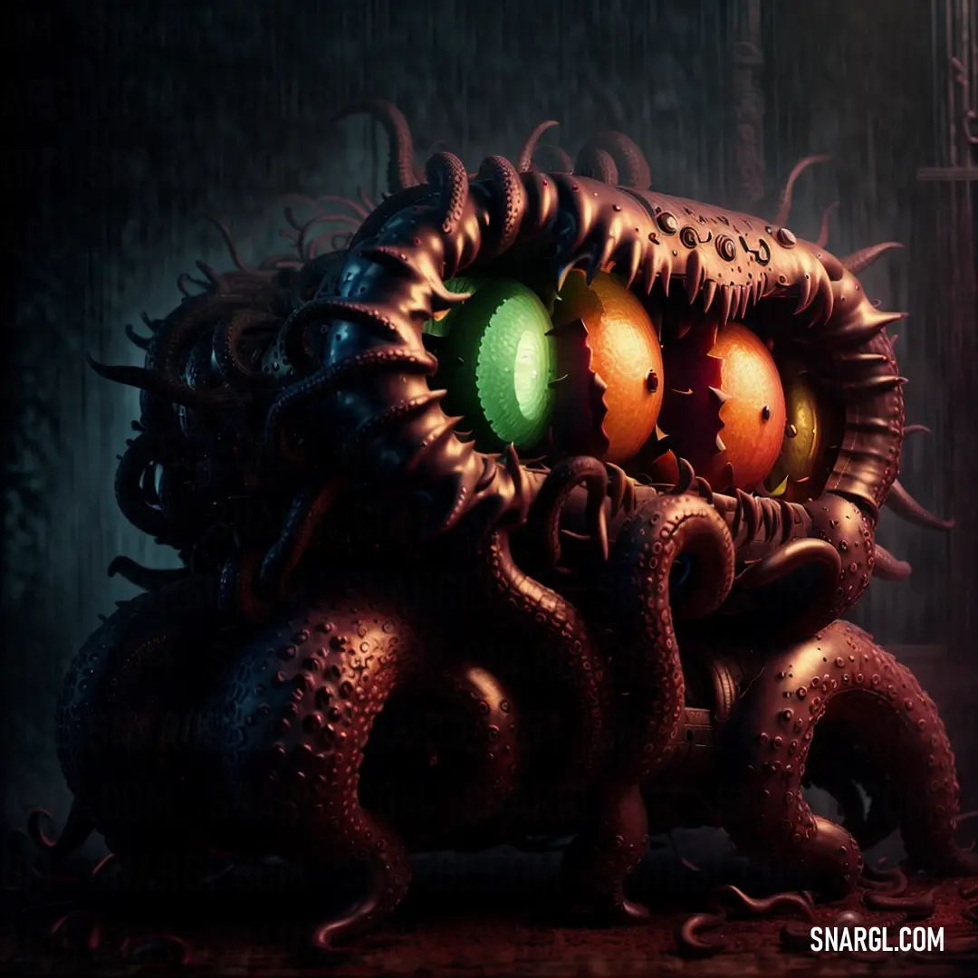 Strange looking creature with a green light on its face and tentacles around it's eyes