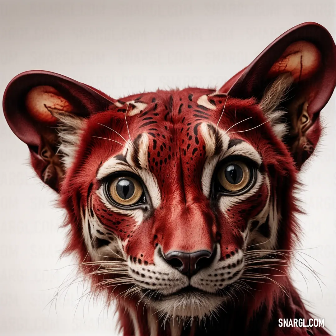PANTONE 1815 color example: Close up of a red tiger's face with a white background
