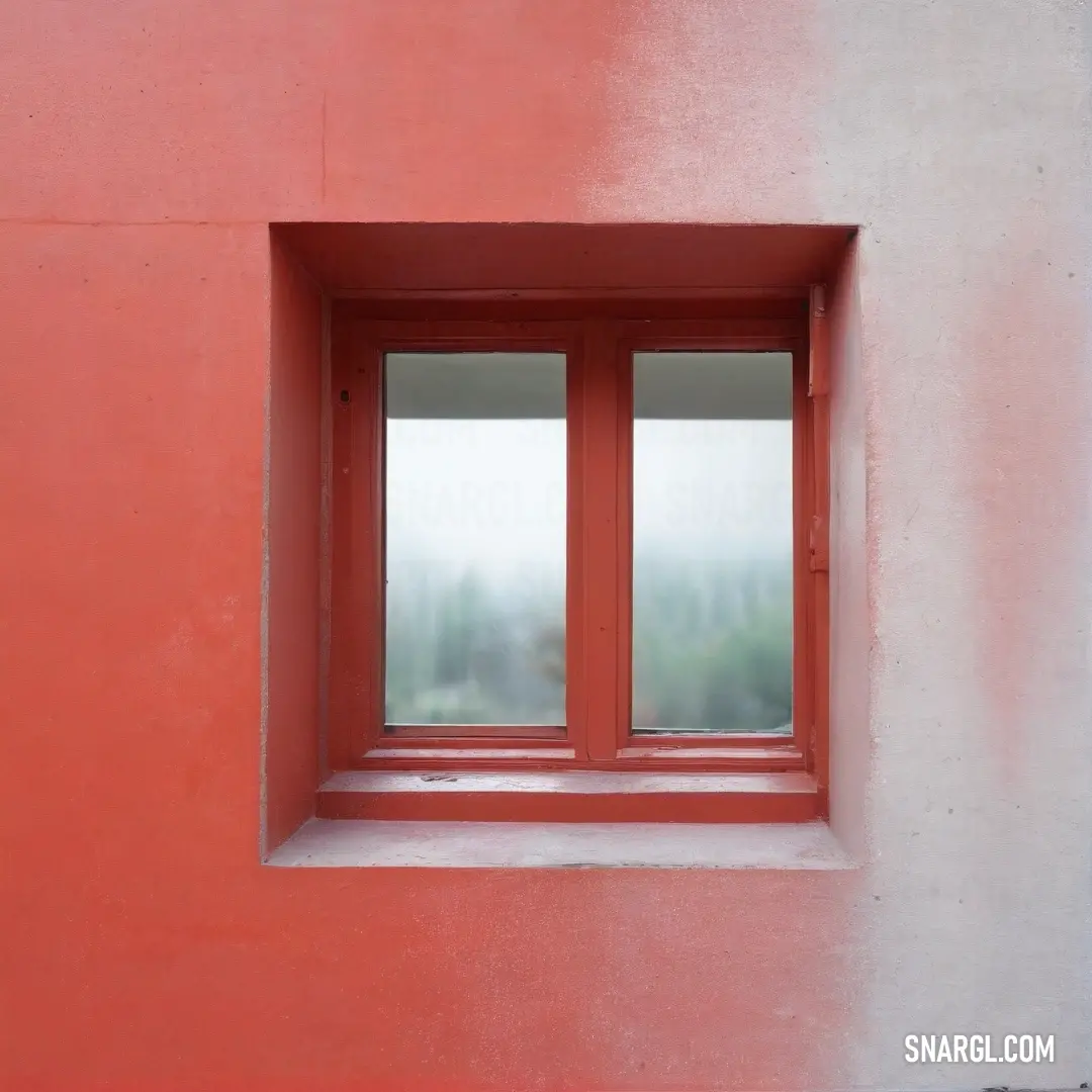 A striking red wall features two windows and an intricately framed section, providing a bold backdrop that captivates the eye. The color #AC2B37 enriches the scene, creating a unique and passionate visual statement.