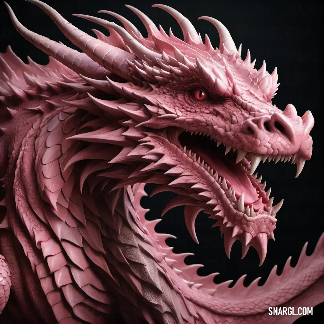 Pink dragon statue with its mouth open