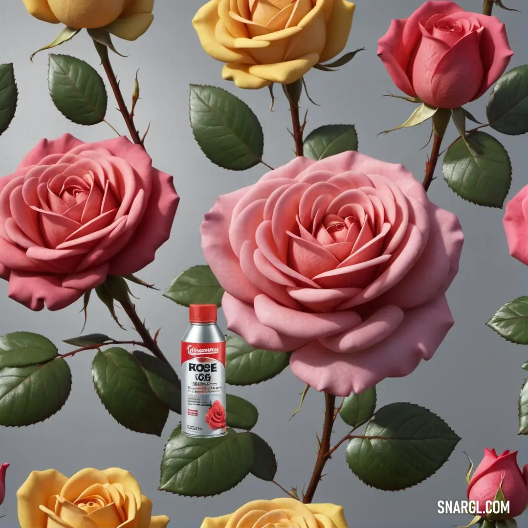 In a charming tabletop arrangement, a bottle of soda sits beside a vibrant bouquet of roses. The RGB color combination of the soda glass and the roses brings a lively vibe, creating a delightful contrast that enhances the beauty of everyday moments.