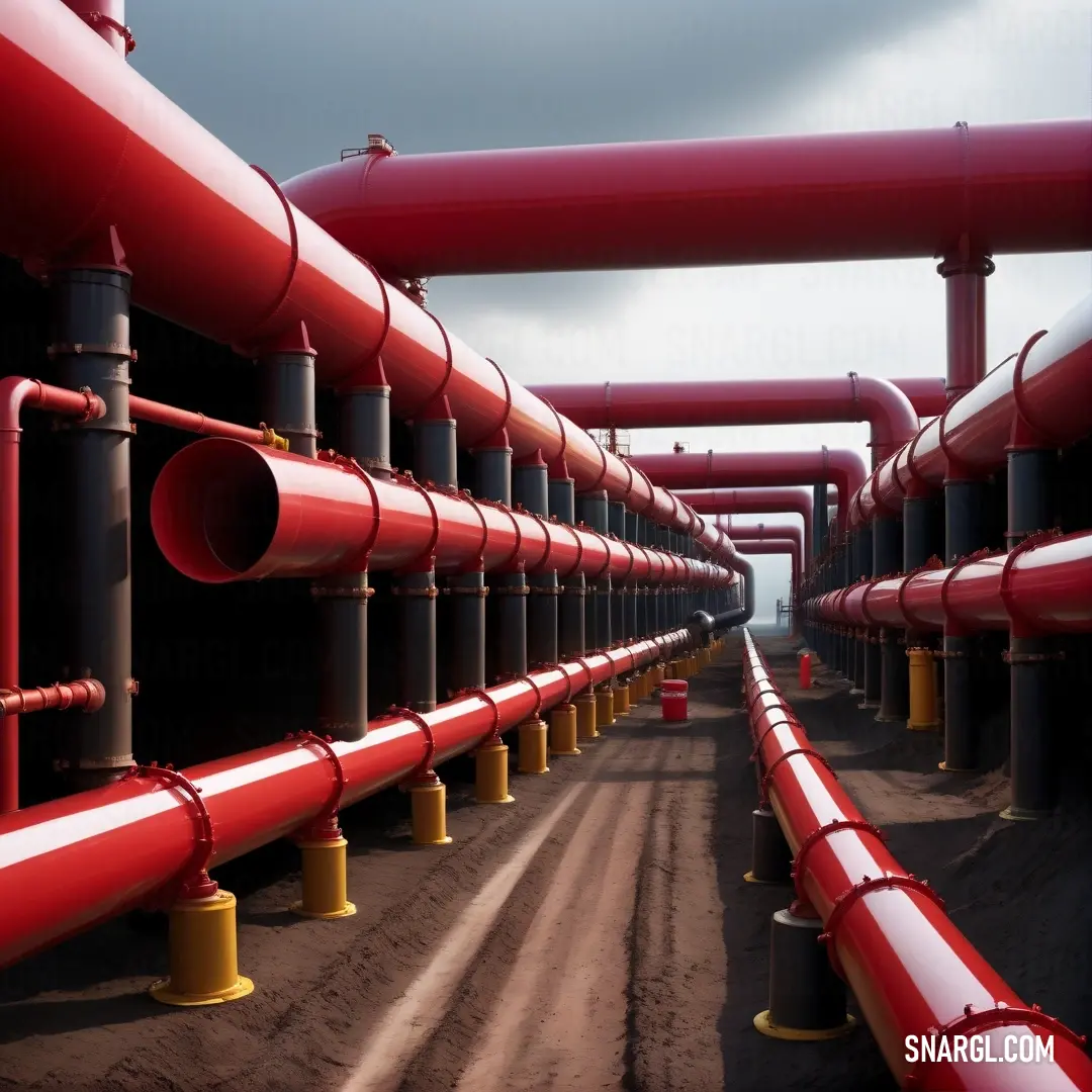 A dramatic perspective reveals a multitude of pipes lined up in a tunnel, enhanced by a serene sky backdrop, capturing a unique blend of industrial design and natural beauty reminiscent of CMYK 1,100,55,6 colors.