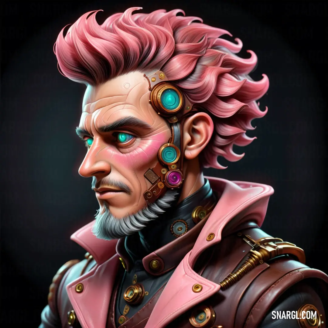 Man with pink hair and a pink jacket on his face. Color RGB 232,161,176.