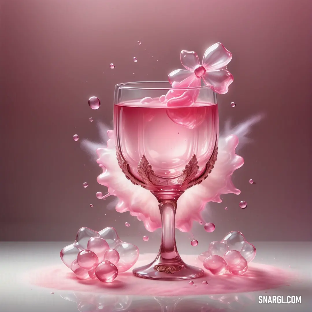 Glass of wine with pink liquid and a bow on the top of it