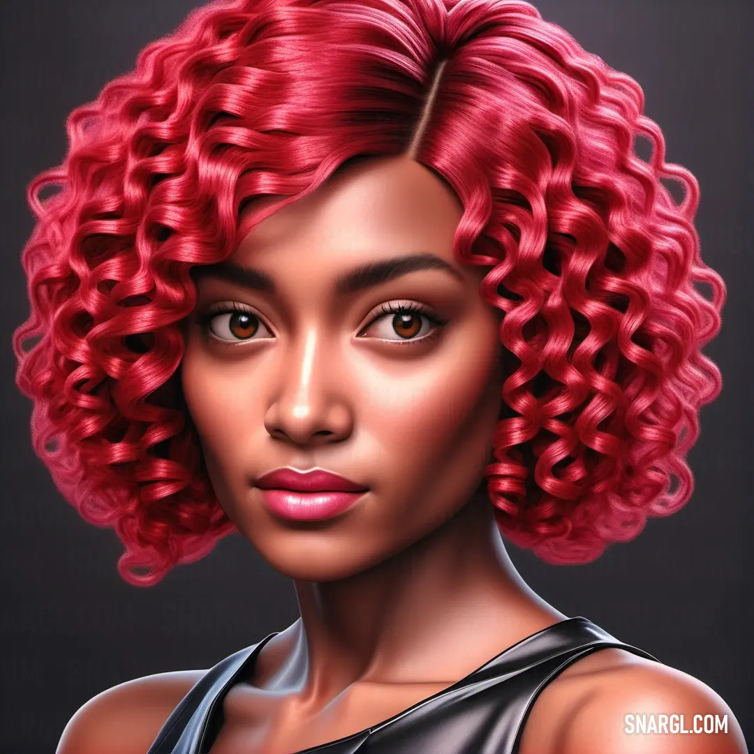PANTONE 200 color. Digital painting of a woman with red hair and a black dress on her shoulders