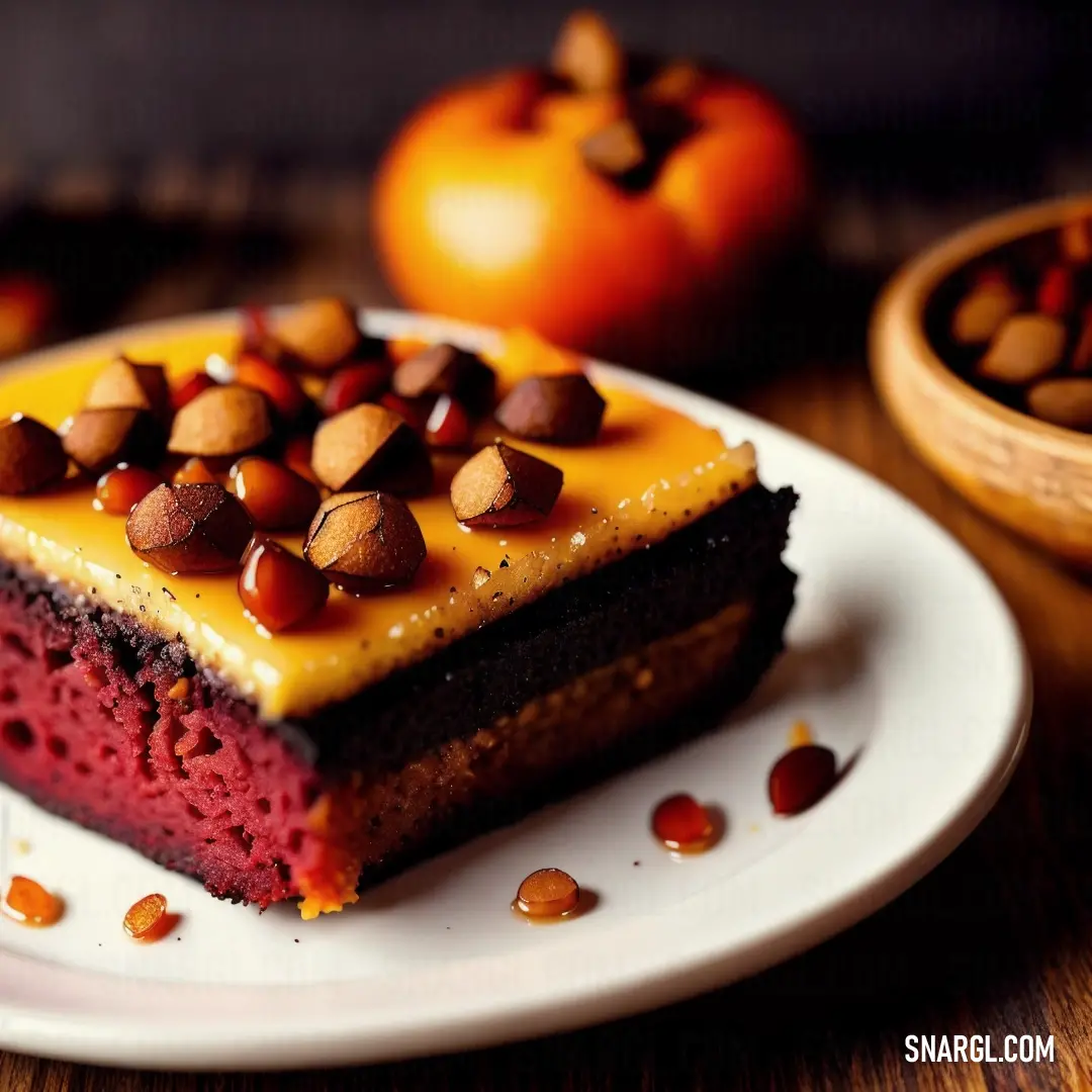 PANTONE 2013 color example: Piece of cake on a plate with nuts on top of it