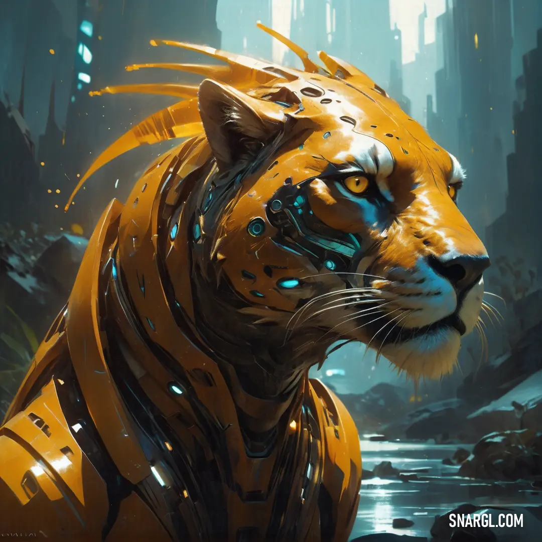 Tiger with a futuristic look on its face and body. Example of PANTONE 2014 color.