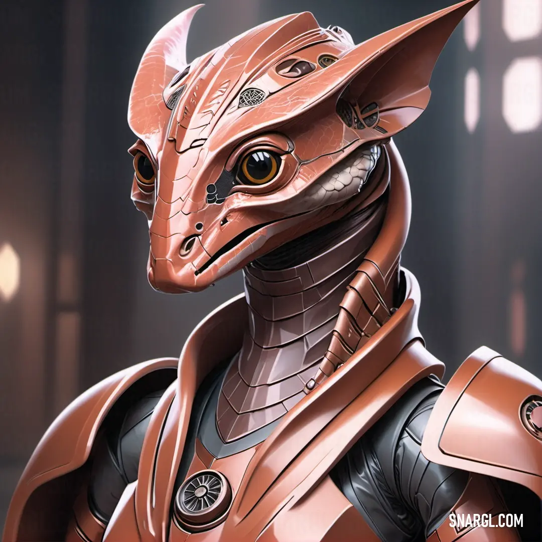 Stylized image of a cat in a suit of armor and helmet with a sci - fi. Example of PANTONE 2024 color.