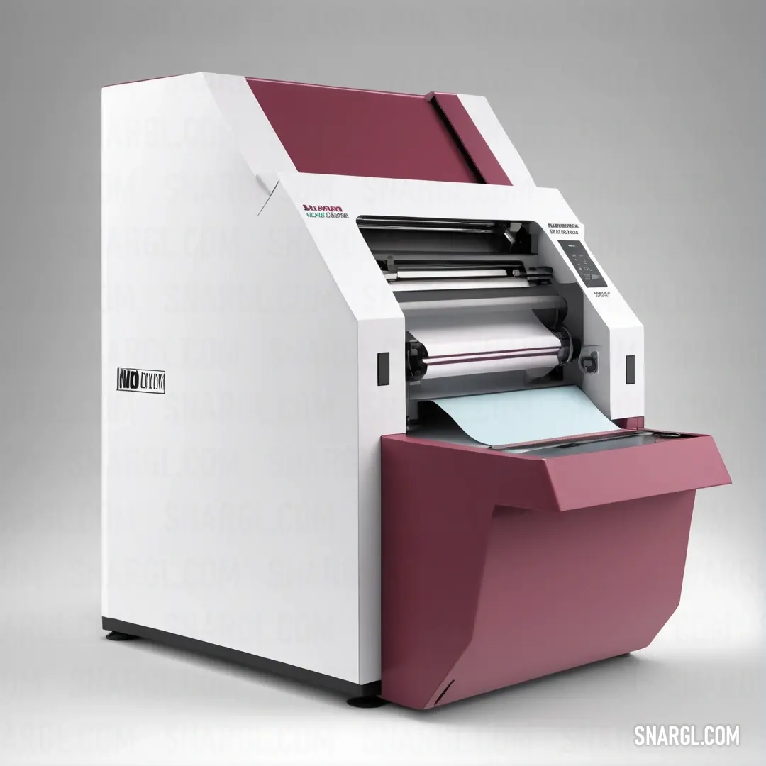 A stylish white and pink printer, with a smooth white body and a vibrant pink handle, sits elegantly on a clean, white background. The colors bring a fresh and playful vibe to the modern workspace.