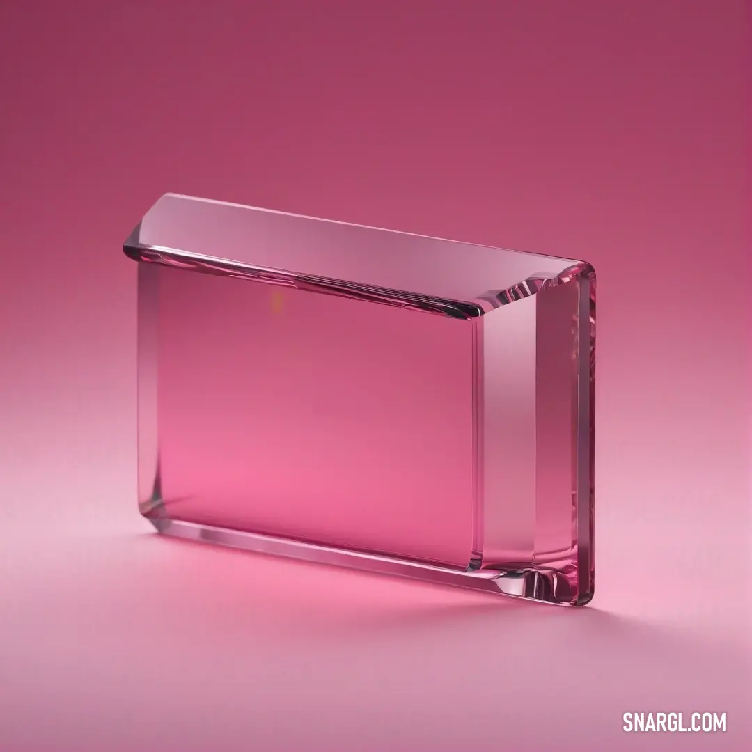 A charming pink glass block rests on a pastel pink background, its playful design casting soft reflections, adding a warm and inviting touch to any space it graces.