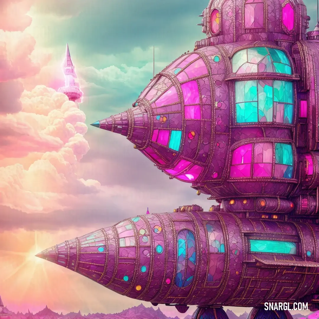 Futuristic building with a sky background. Color PANTONE 2069.