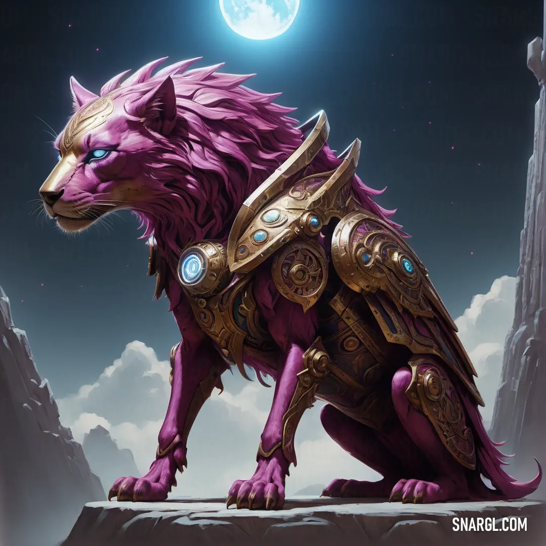 PANTONE 2070 color example: Purple lion with a glowing eye and a large collar on its back