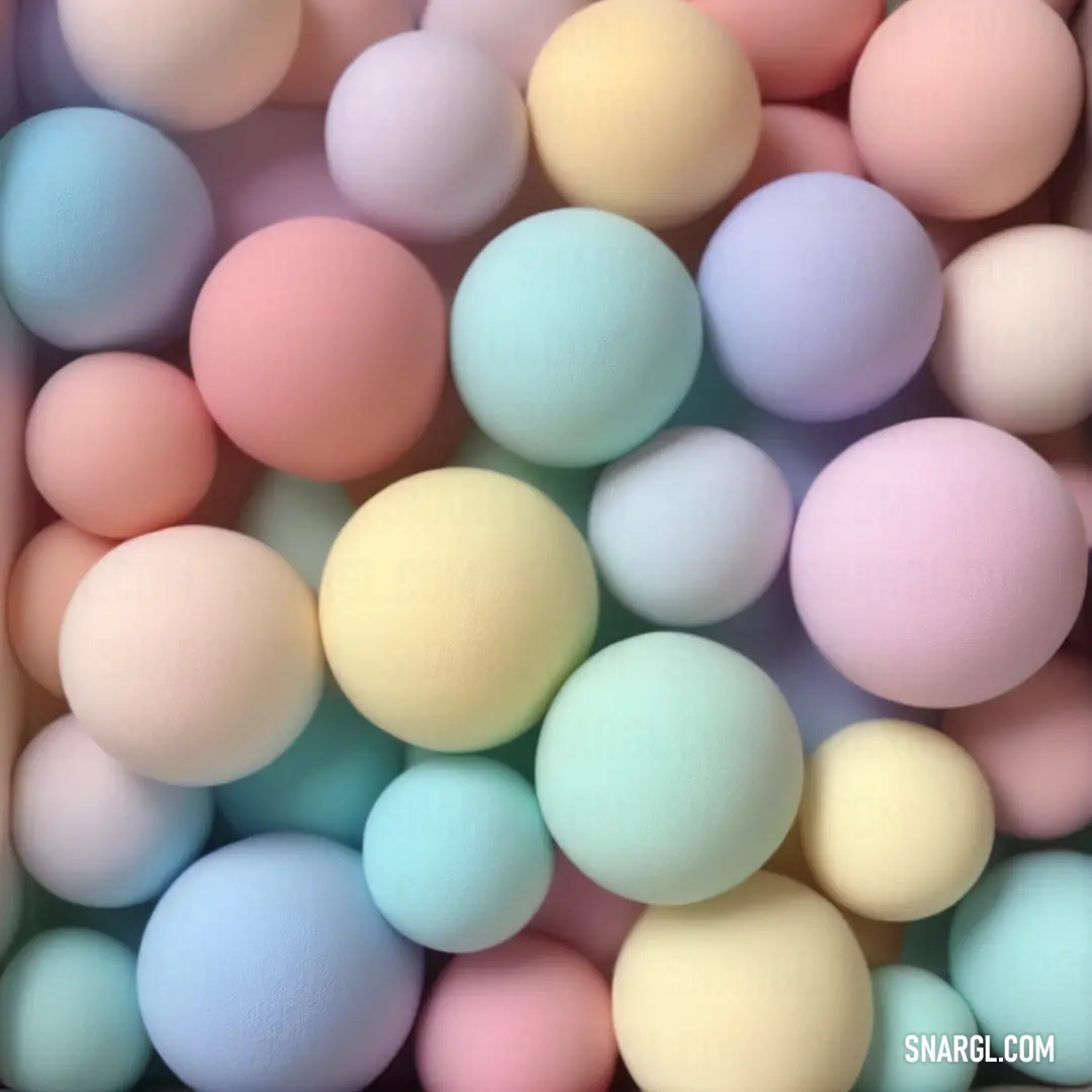Bunch of pastel colored balls in a box of play doughnuts for a birthday party or baby shower. Color PANTONE 2078.