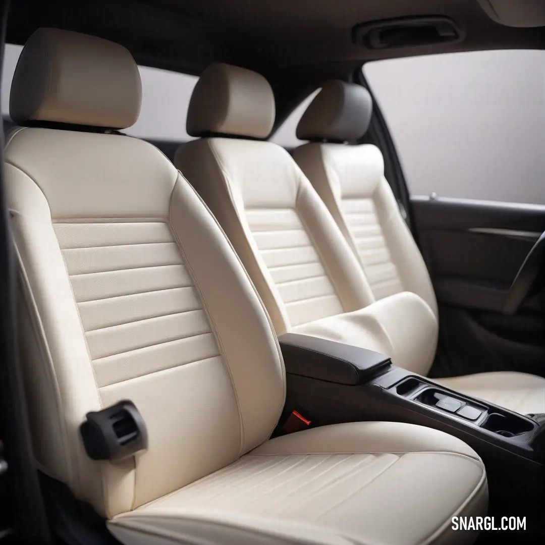 A luxurious car interior showcasing a white leather seat paired with a sleek black leather steering wheel cover, embodying elegance and modernity. The colors exemplify a refined aesthetic in an automotive setting.