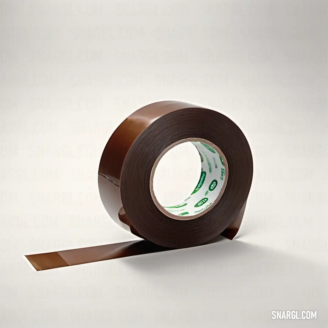 An expressive roll of brown tape featuring an artistic green design, presenting a vivid interaction of colors. The unique character of the tape stands out on a neutral background, where #DECEDF plays a subtle role.