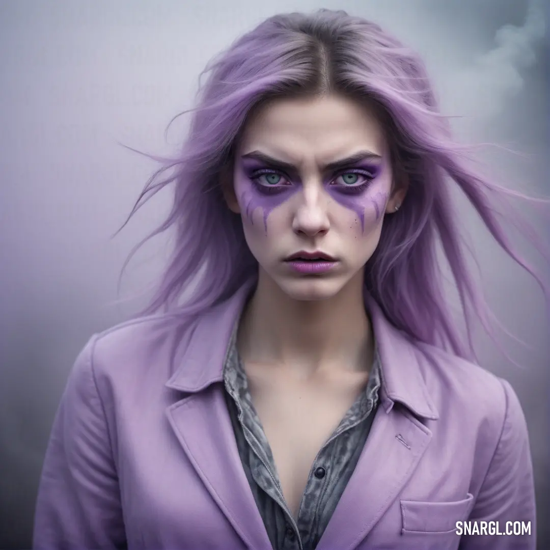 Woman with purple makeup and a purple jacket