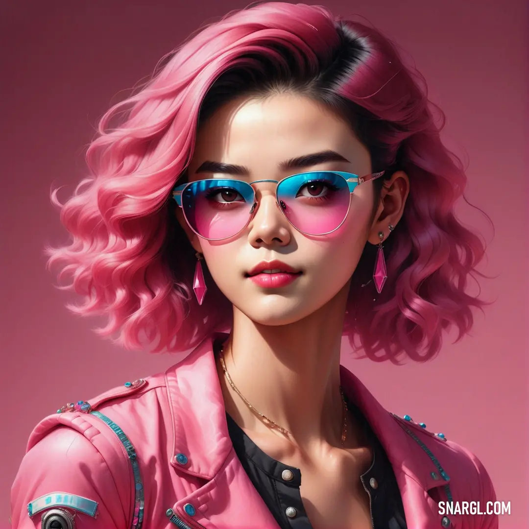 Woman with pink hair and sunglasses on her face