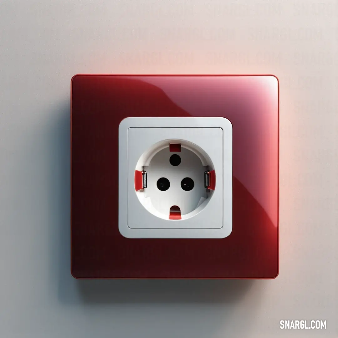 A close-up view of a stylish red and white electrical outlet situated on a vibrant wall. The contrasting red cover adds a unique touch, while the intricate details highlight the blend of functionality and modern design in home decor.