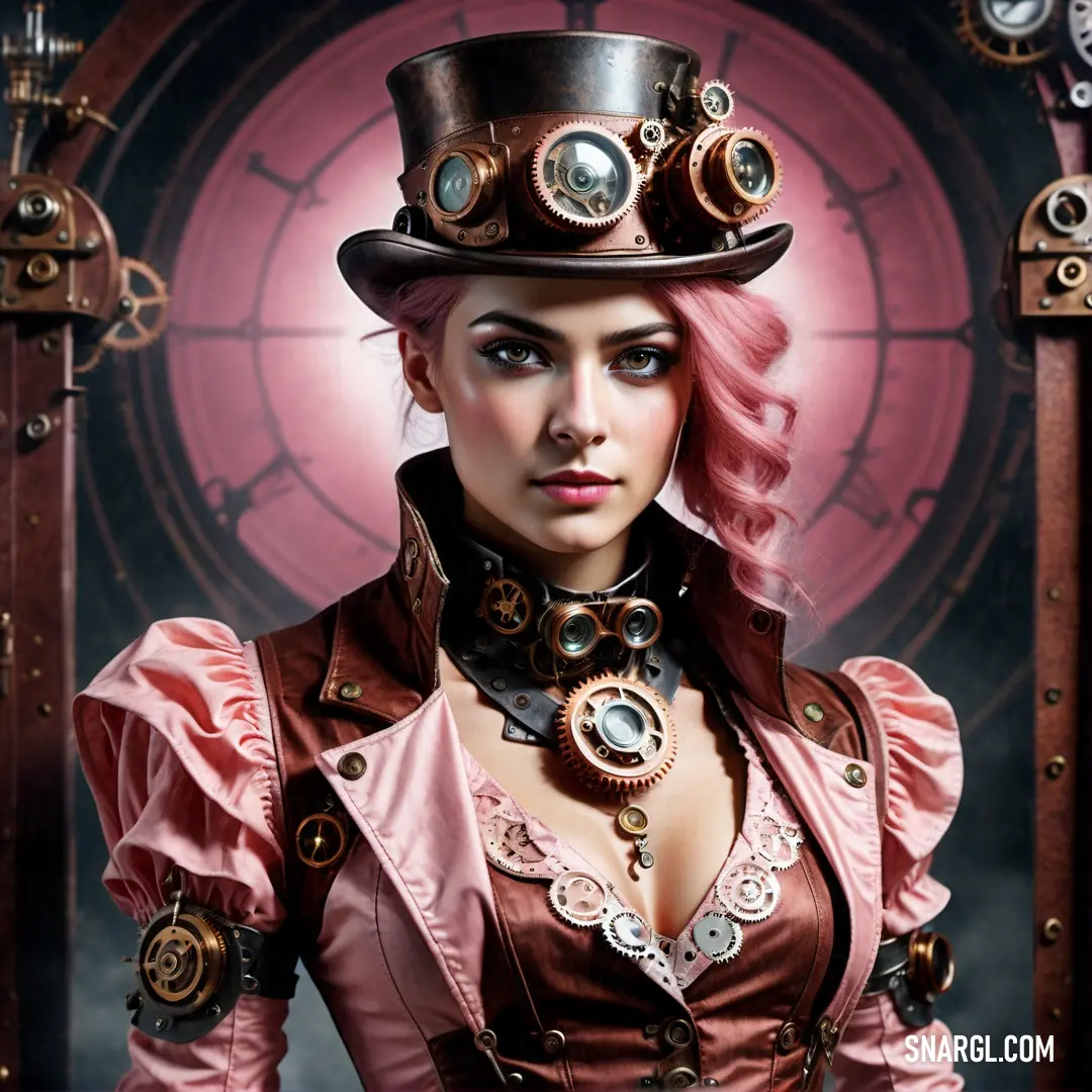 Woman in a steampunk outfit with a clock in the background