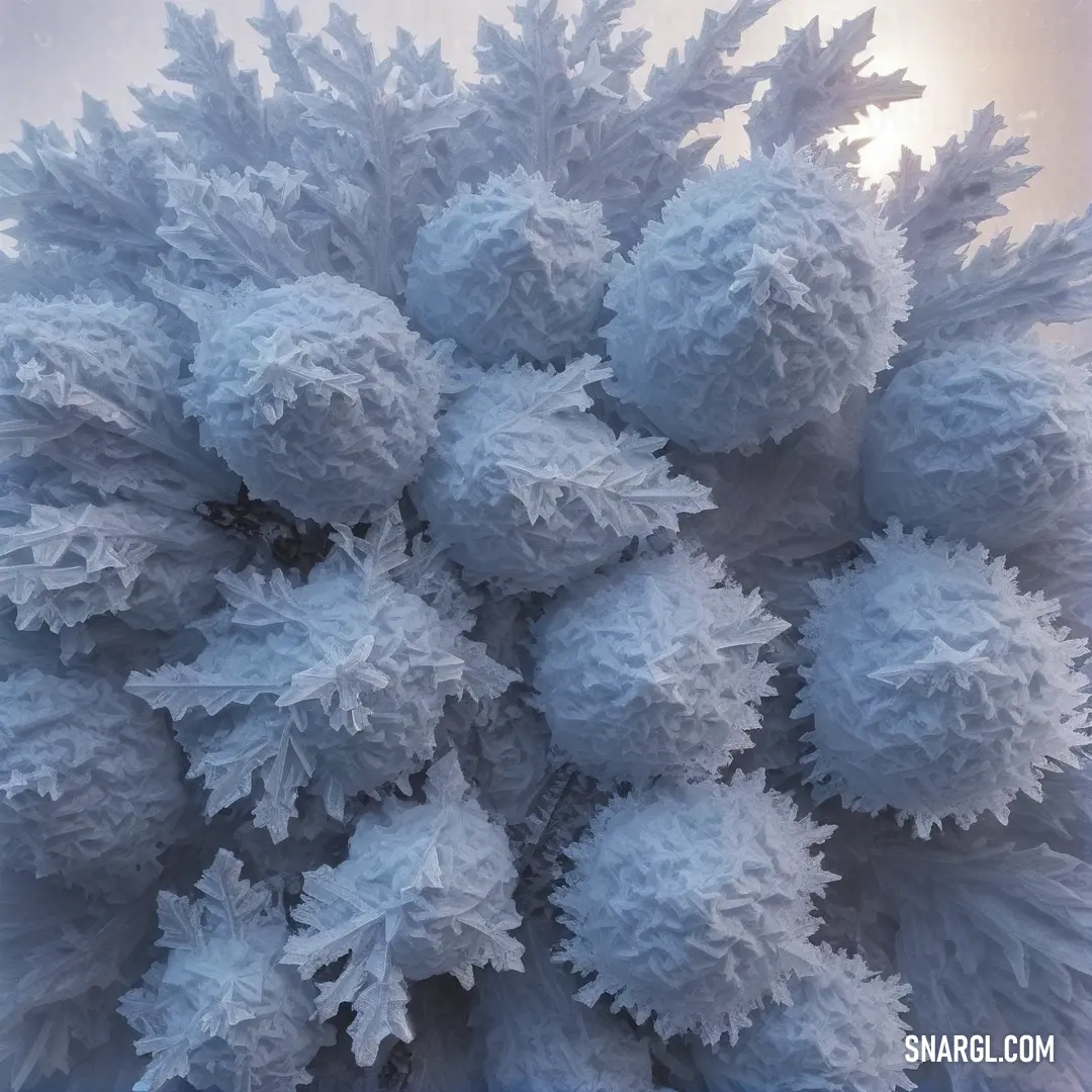 Bunch of blue and white balls of snow on a table top. Color PANTONE 2113.