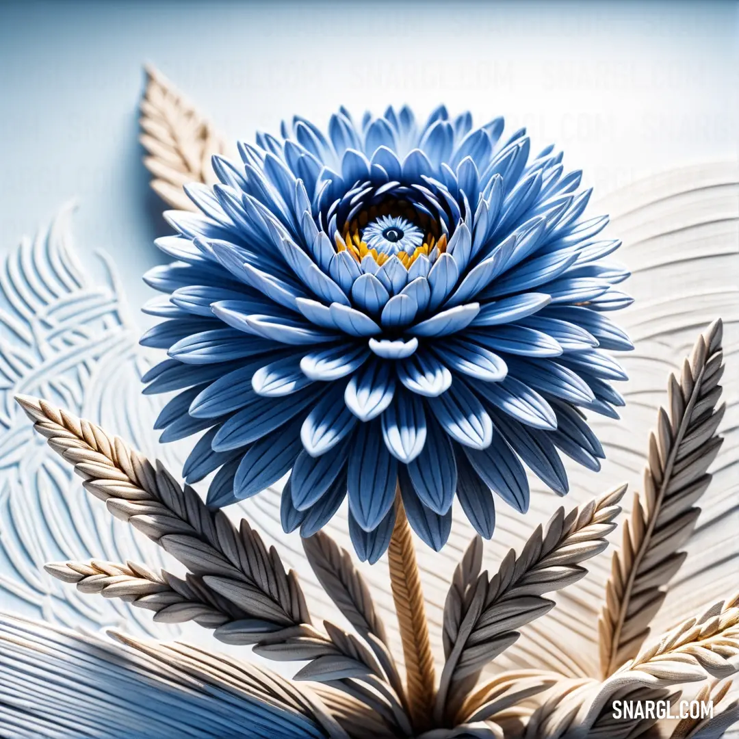 Blue flower with a leaf on a blue background. Color #92B2D9.