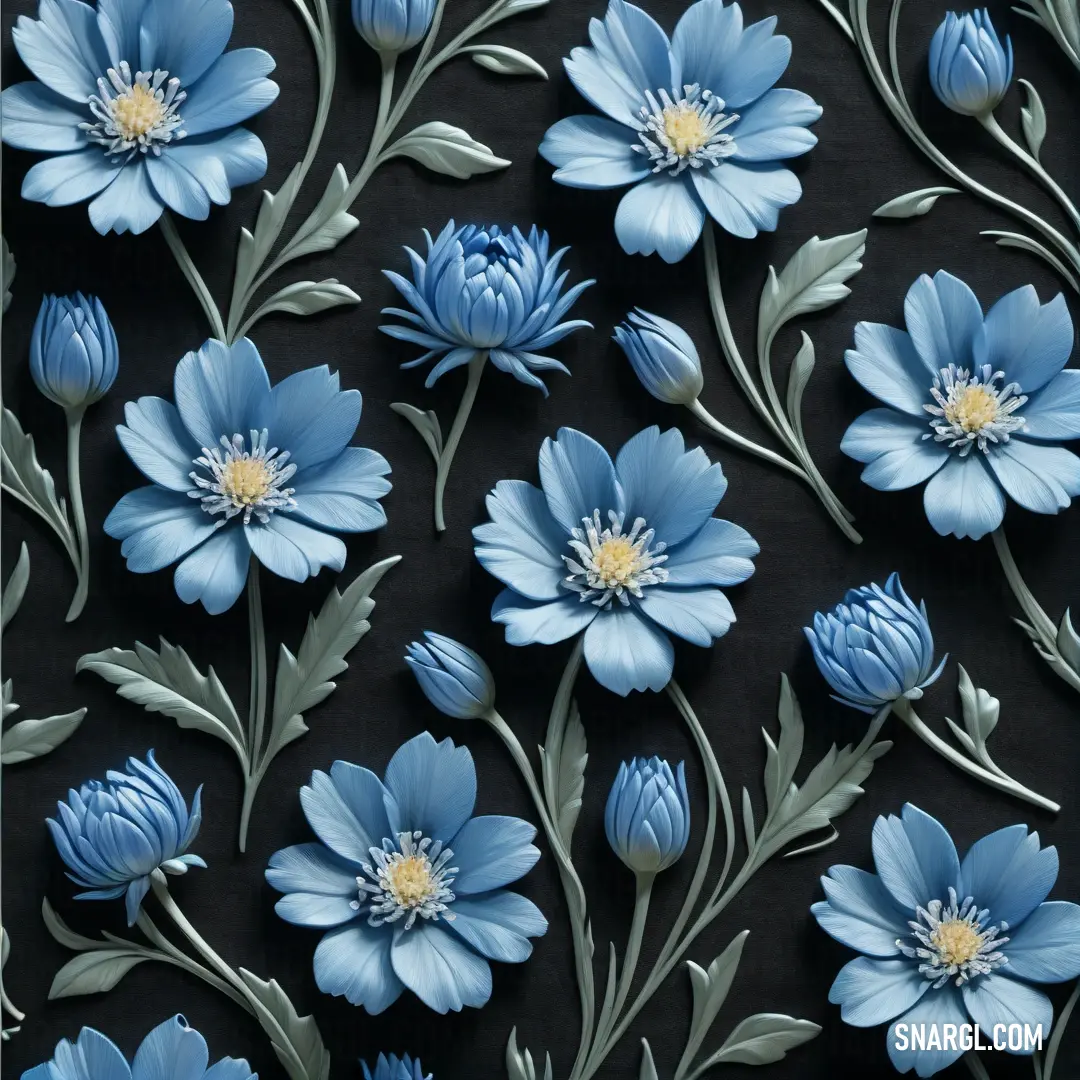 PANTONE 2130 color. Blue flower is on a black background