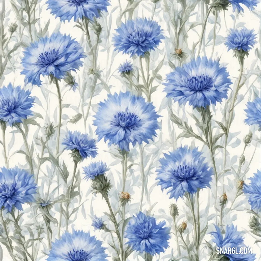 Blue flower pattern on a white background. Color #96A9D0.