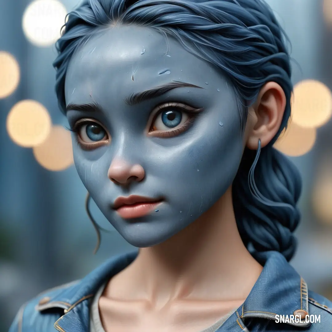 PANTONE 2136 color example: Woman with blue makeup and a blue face paint looks at the camera with a blurry background