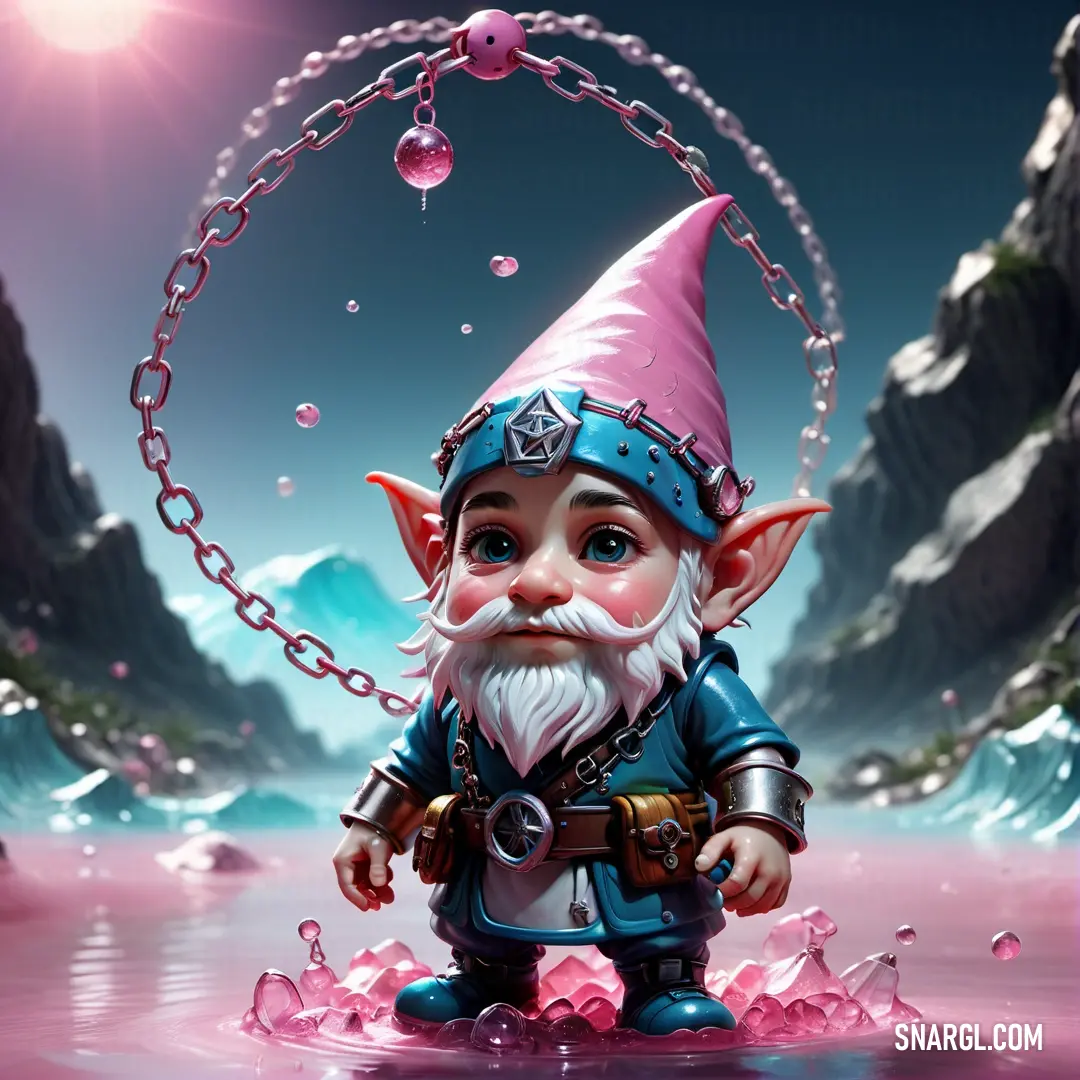 Cartoon gnome with a chain around his neck