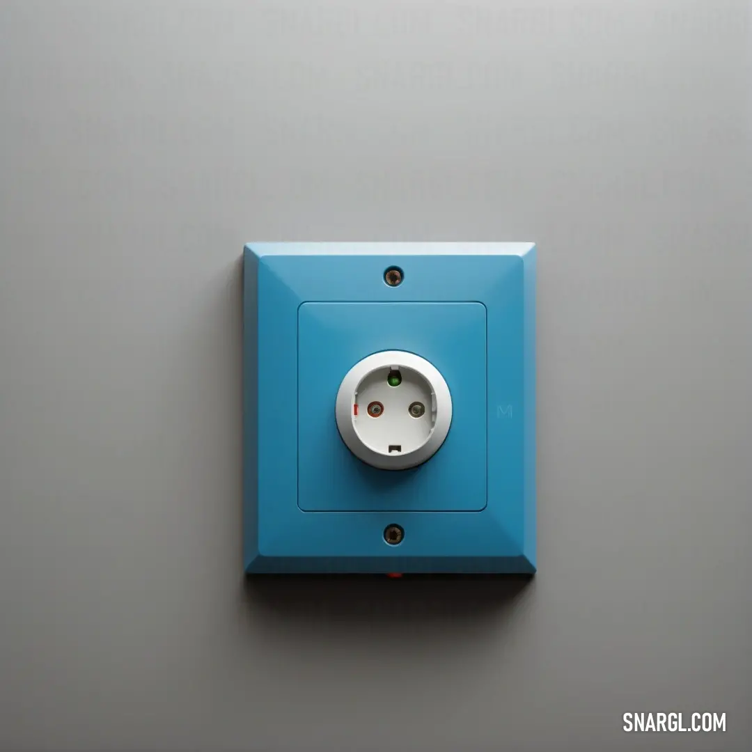 A contemporary blue switch box mounted on a wall features a white light switch intertwined with a sleek black switch, showcasing a modern approach to functional design and color coordination.