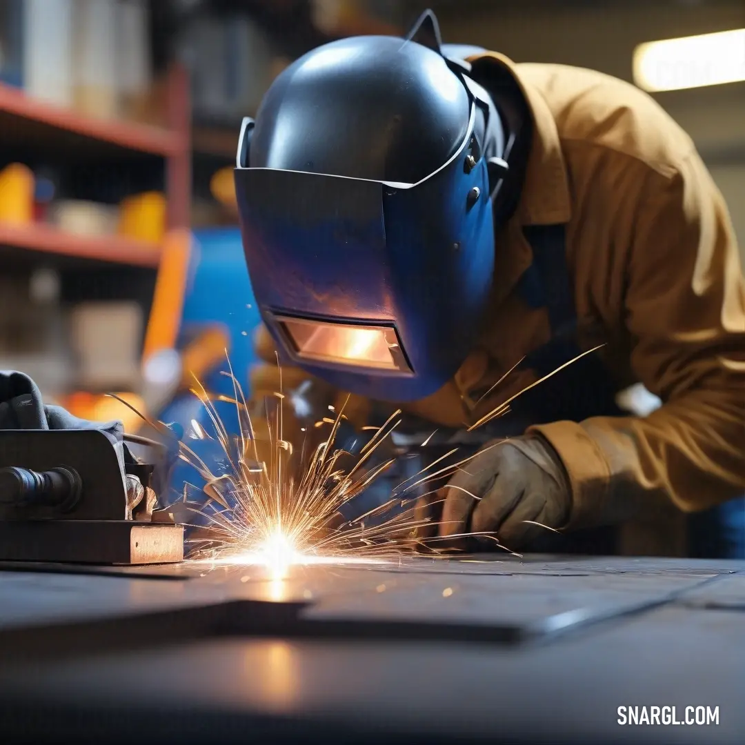 A welder hard at work in a workshop, welding a metal piece under bright light. The intensity of the torch’s glow contrasts against the dark surroundings, showcasing the welder’s dedication to his craft.