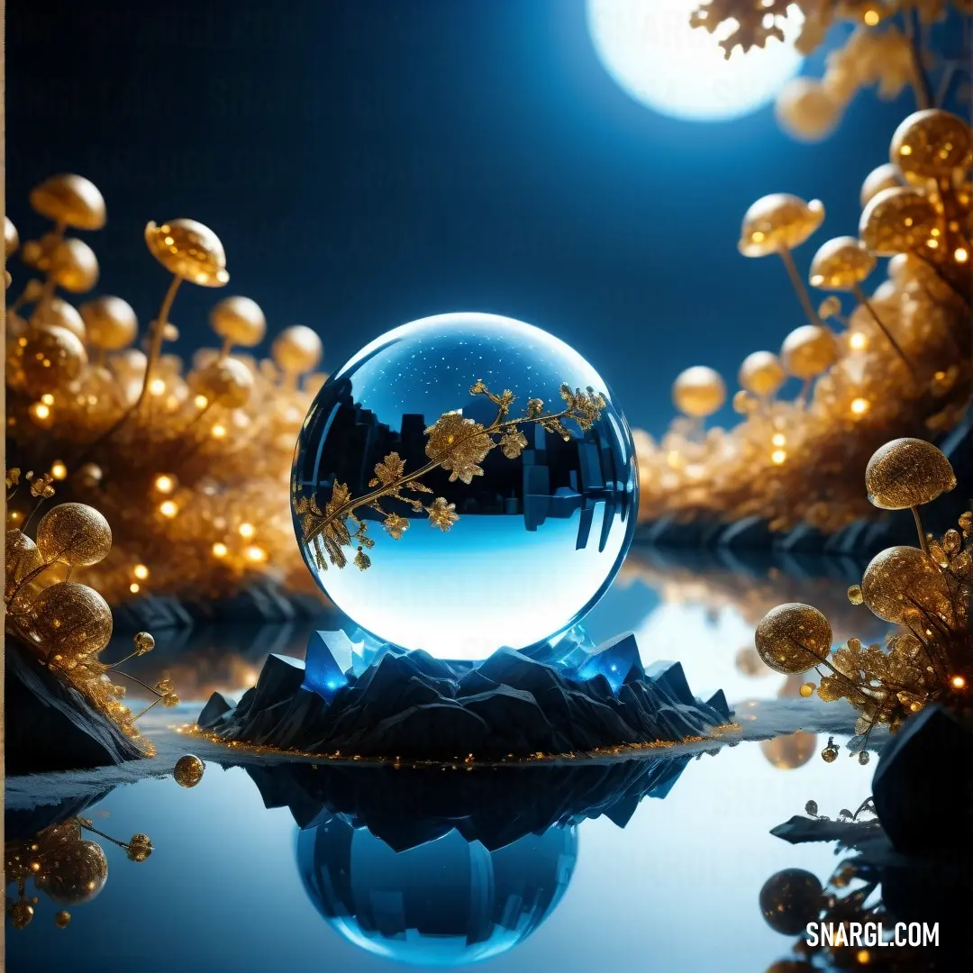 Crystal ball with a tree in the middle of it. Color #0074BC.