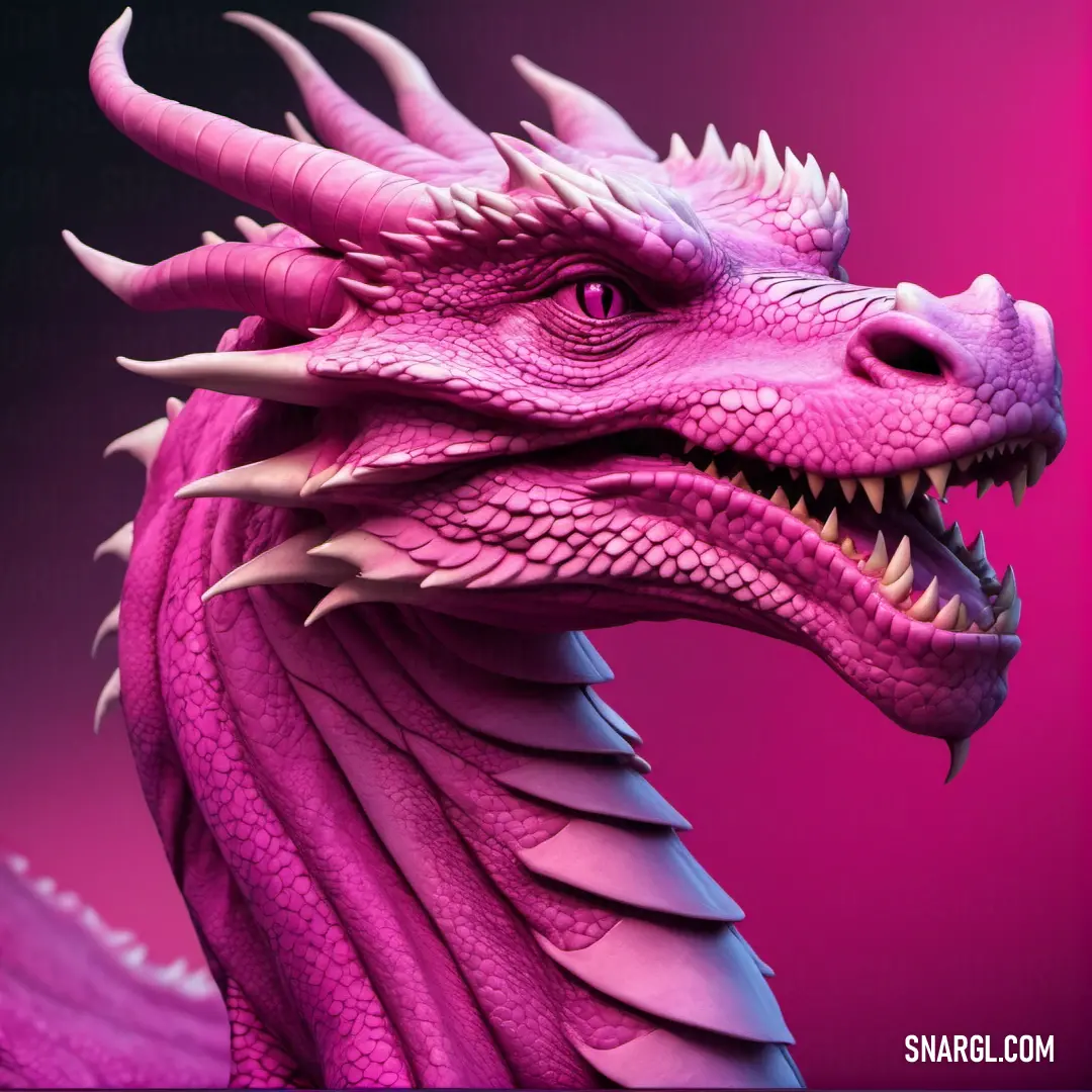 Pink dragon statue with a pink background