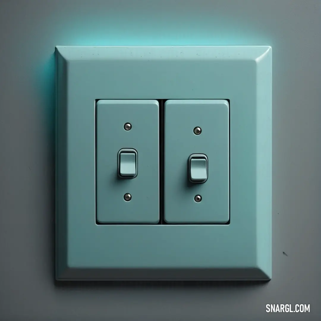 A unique light switch features two lights on either side and a soft blue glow, creating a mesmerizing ambient effect. The harmonious colors of RGB 88,137,161 highlight this modern fixture's functional beauty.