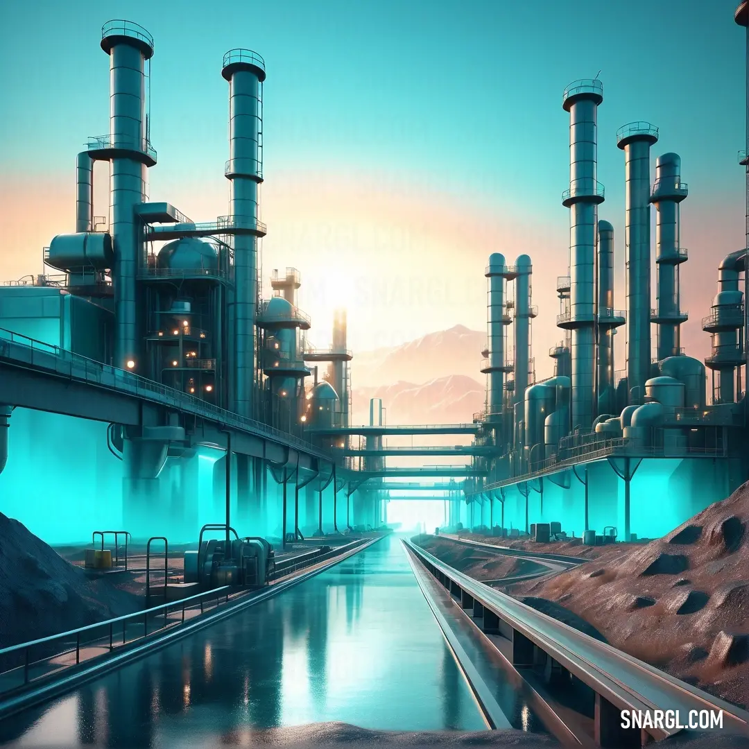 PANTONE 2223 color example: Large industrial plant with pipes and pipes in the background