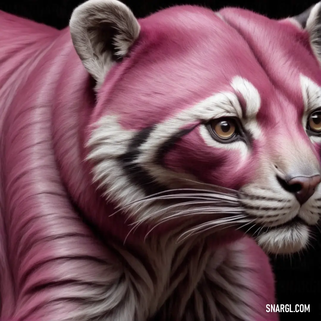 Pink and white tiger is shown in this painting of a tiger's face and chest. Example of PANTONE 224 color.
