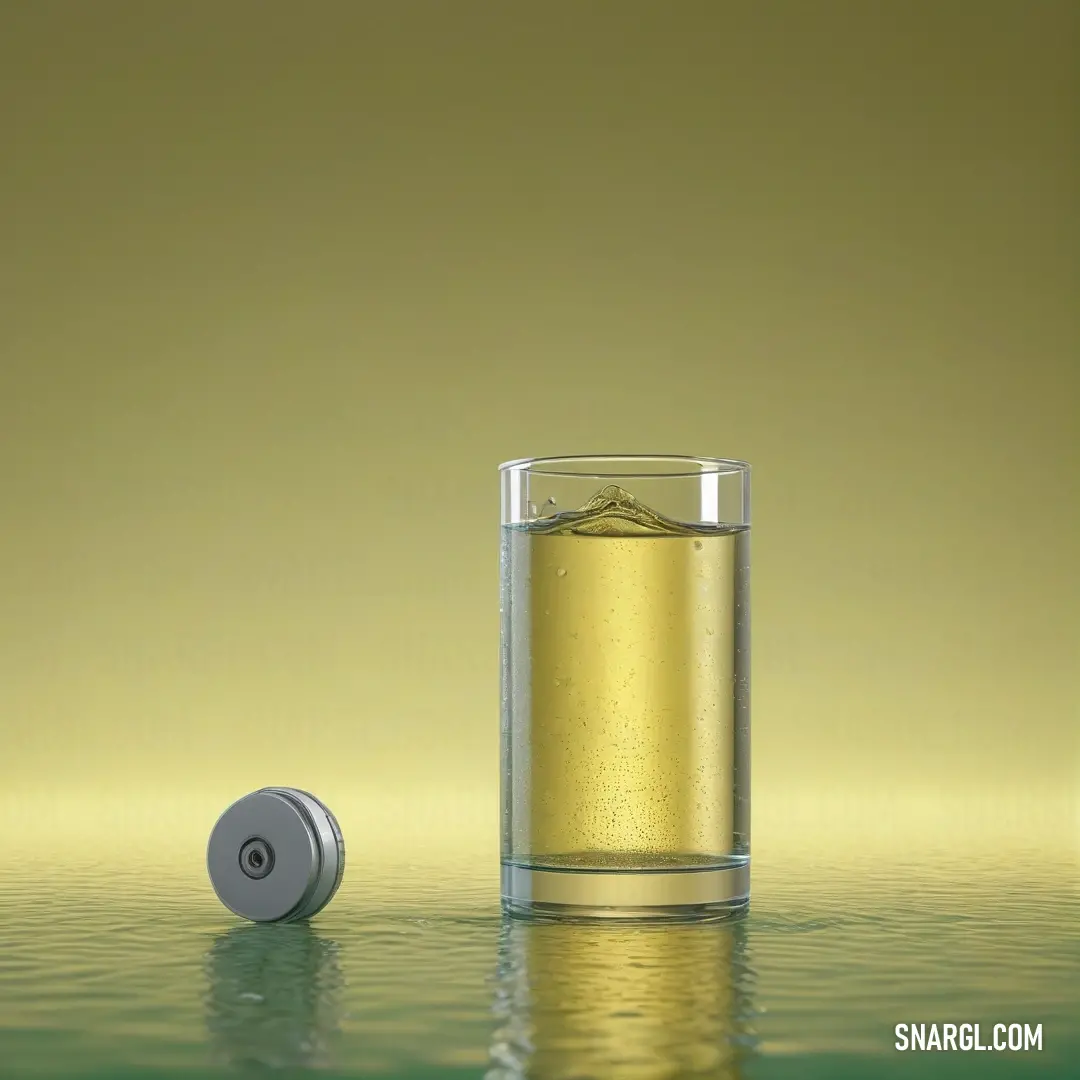 A refreshing glass of water and a can of soda sit on a table, with a bright yellow background setting the tone. The lively yellow color and cool beverages create a simple yet cheerful scene.