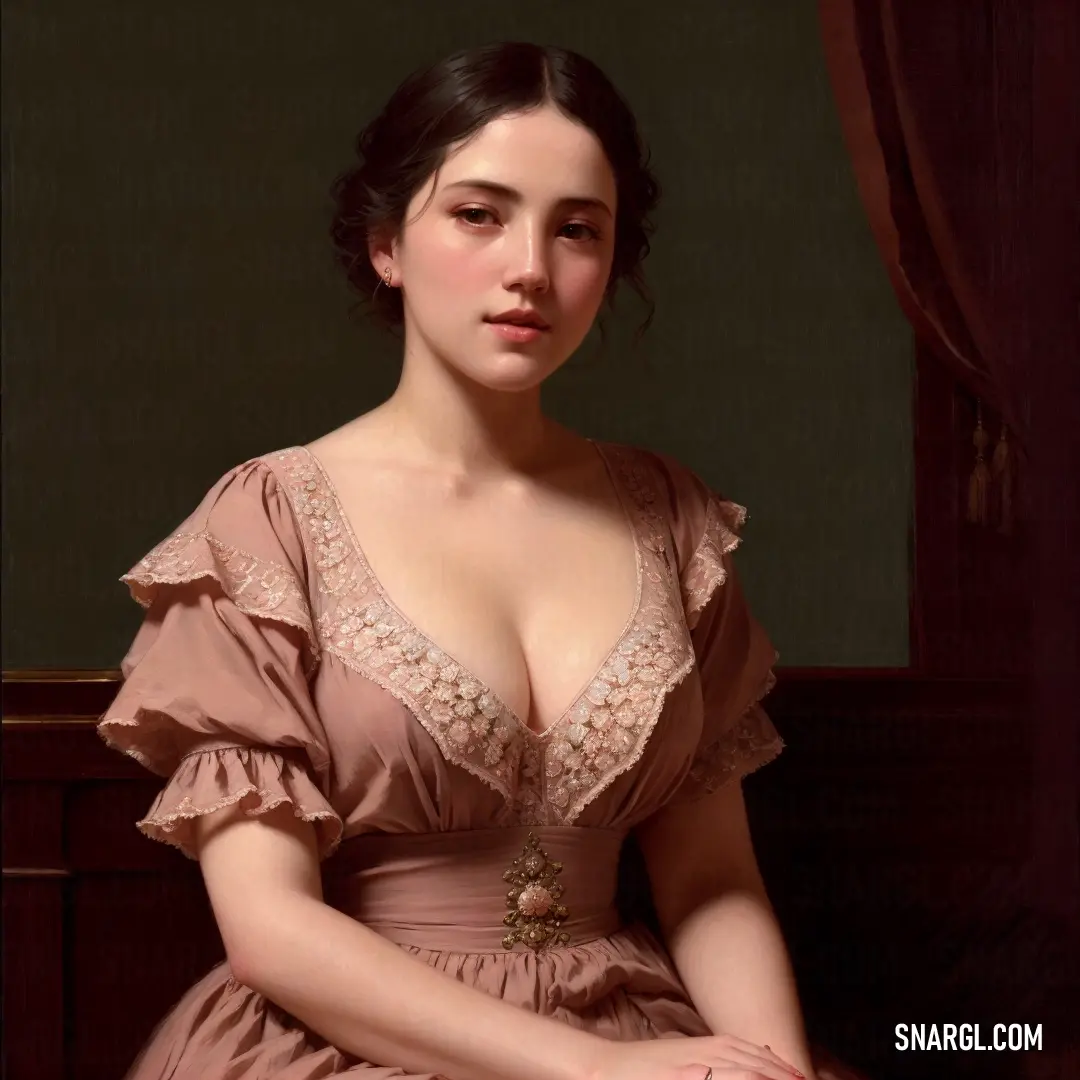 A beautiful painting of a woman in a flowing dress, sitting gracefully with her hands resting on her knees, exuding a sense of calm and poise.