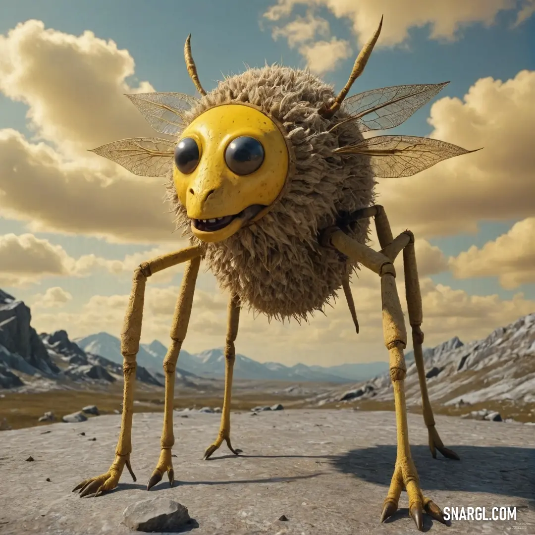 A charming insect with oversized eyes and a prominent nose explores a mossy rock in the heart of a picturesque mountain range. Its adorable features evoke a sense of wonder, inviting viewers to appreciate the small wonders of the natural world around them