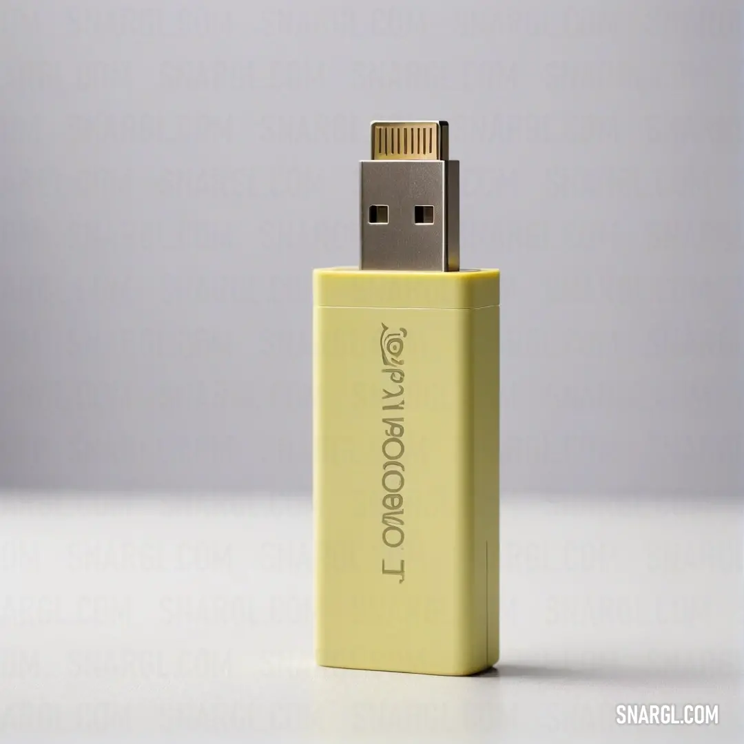 A vibrant yellow USB device with a logo on its side, standing out against a clean background. The bright yellow color adds a pop of energy and cheerfulness, making it both functional and visually appealing.