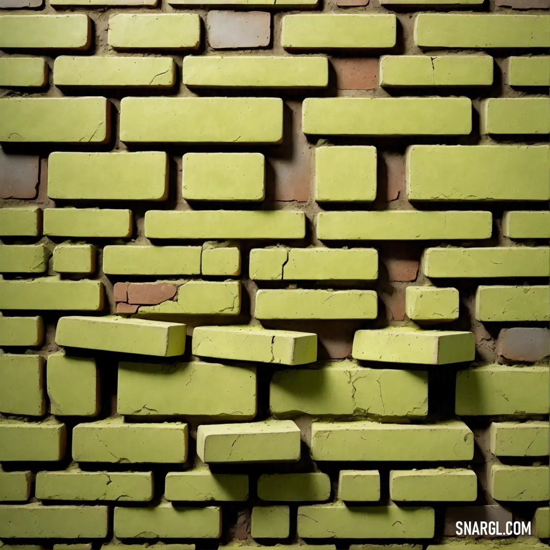 A rustic green brick wall featuring a whimsical heart-shaped hole at its center stands as a testament to creativity, framed by the earthy hues of CMYK 17,0,54,0, suggesting stories of love and history.