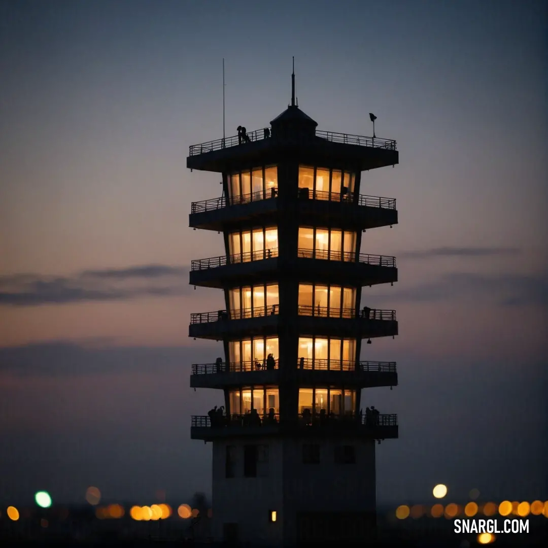 A striking tall tower illuminated from within, casting a warm glow against the night sky. The stars twinkle brightly overhead, complementing the tower's solemn silhouette, while shadows dance elegantly around it, creating a peaceful yet intriguing mood pe