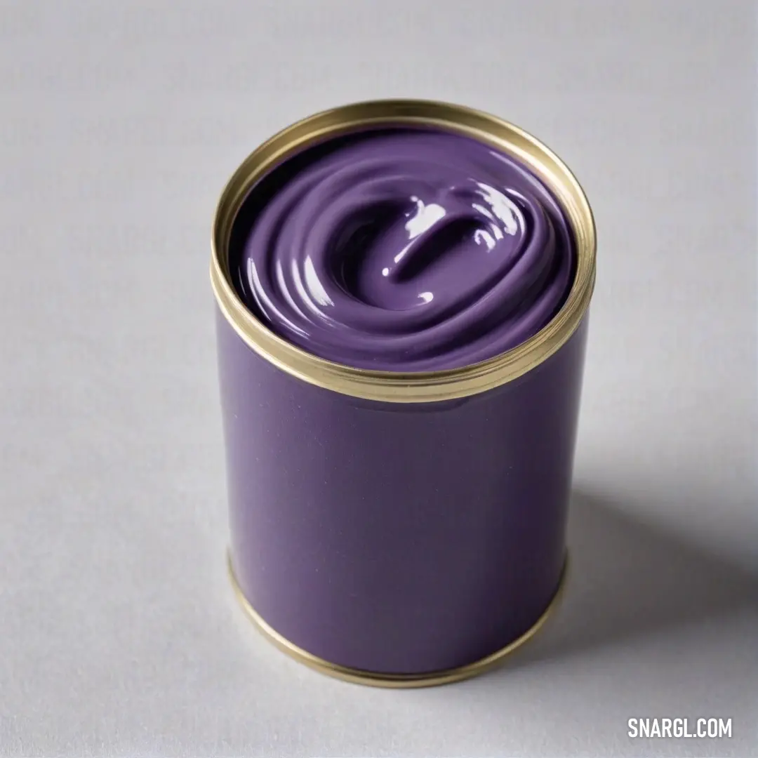 An artistic showcase featuring a purple tin with a decorative gold rim, placing it atop a clean white surface, creating a striking visual contrast and emanating a sense of elegance and sophistication.