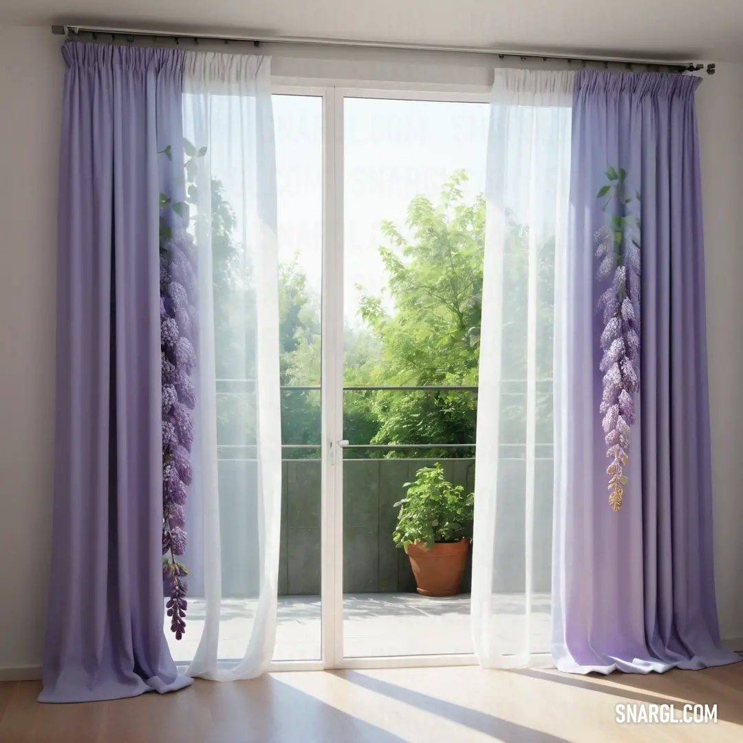 A cozy window draped with a delicate curtain, revealing a vibrant potted plant basking in sunlight. The soothing shade of #D6DF98 suggests a tranquil interior where nature thrives indoors.