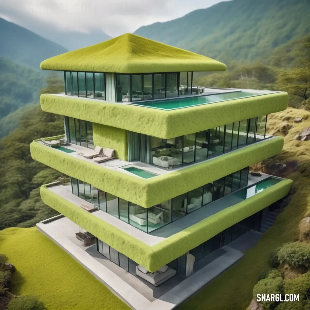 PANTONE 2298 color example: Green building with a green roof